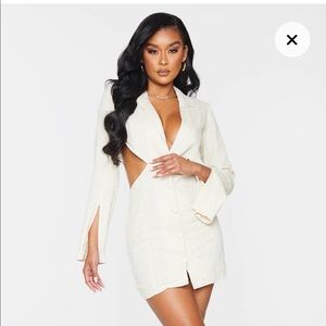 Stone shoulder pad cut out blazer dress